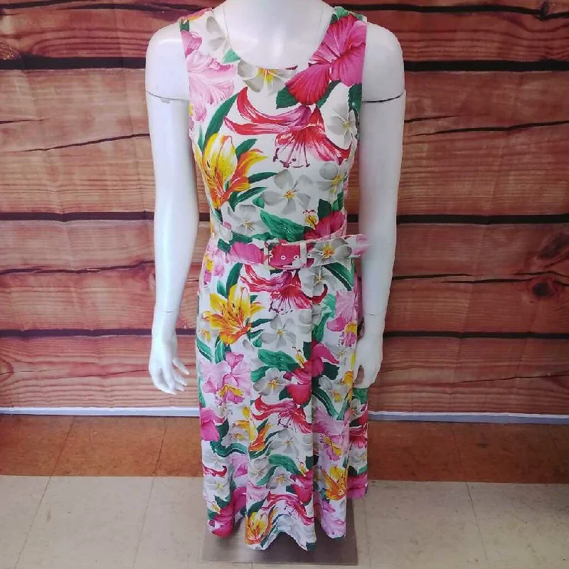 VINTAGE DENNIS GOLDSMITH FLORAL BELTED DRESS SIZE 8 TCC Tunics Stylish elegant