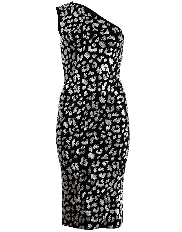 Silver Leopard Dress Boatneck Modish Everyday