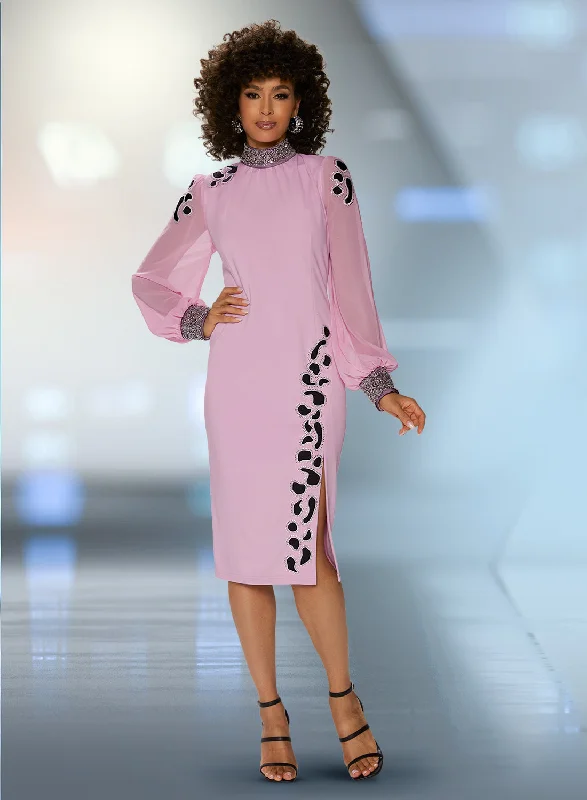 Love The Queen 17515 - Pink - Knit Dress with Chiffon Sleeves and Rhinestone Bead Detailing Tunics Essential wardrobe