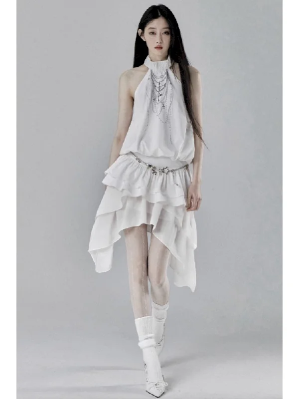 Irregular mesh splicing a-line high waist bustier skirt 【s0000007783】 seamless skirt comfort