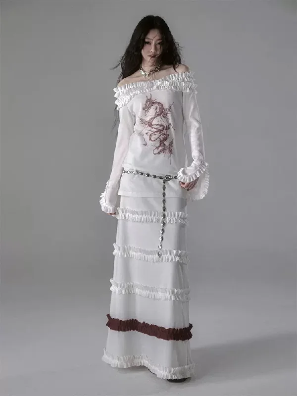 Slim fit ruffle leaf skirt【s0000006405】 wool skirt thick