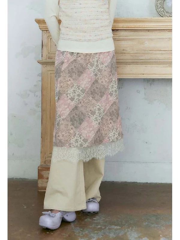 Floral Print Lace Layered Skirt【s0000007578】 chiffon skirt floaty