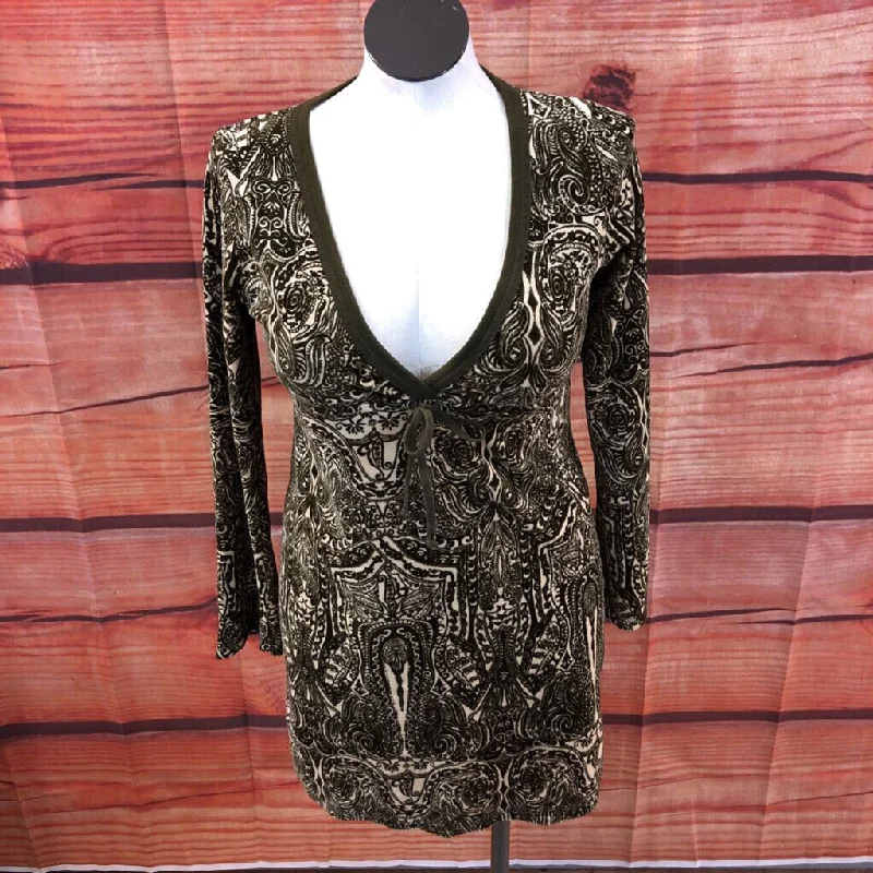 JUICY COUTURE OLIVE BEIGE VELVET DRESS SIZE LARGE TCC Square Neckline Feminine