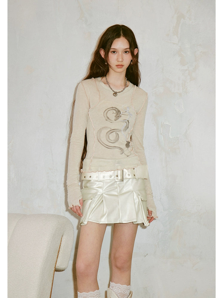 High waist pleated leather skirt【s0000006418】 chiffon skirt delicate