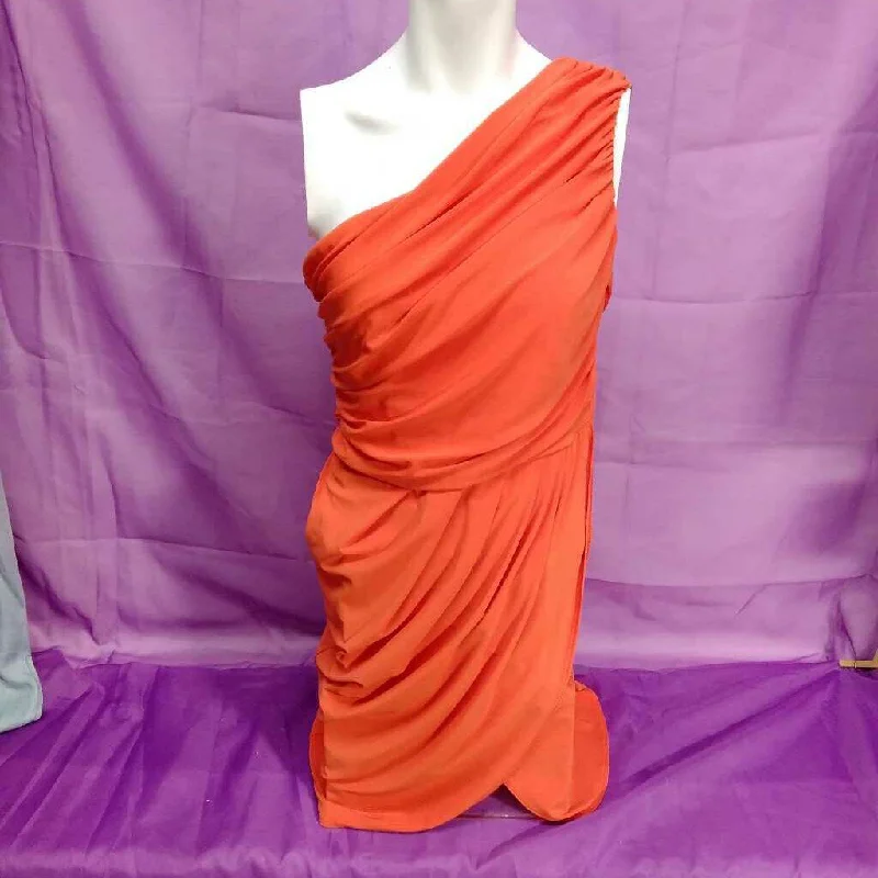 SPIRITED BY RANDOLPH DUKE ORANGE ONE SHOULDER DRAPE FRONT DRESS SIZE XS TCC Halter Neckline Beach