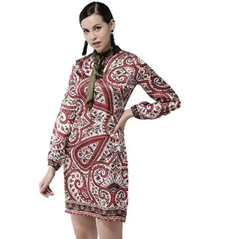 StyleStone Women's Red Paisley Print Olive Necktie Dress Tunics Wedding white