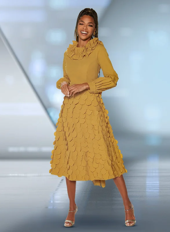 Love the Queen 17529 - Mustard - A Line Skirt Dress with Round Cutwork Layer Tunics Sophisticated sleek