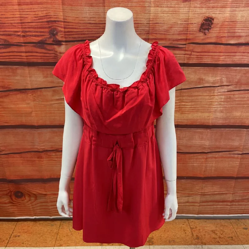 LEONA RED SILK DRAW WAIST DRESS SIZE TCC Tunics Lace romantic