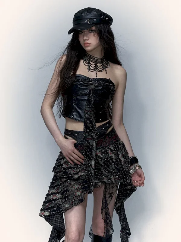 Embroidered Halter Skirt Leather Smocked Top【s0000008135】 corduroy skirt comfortable