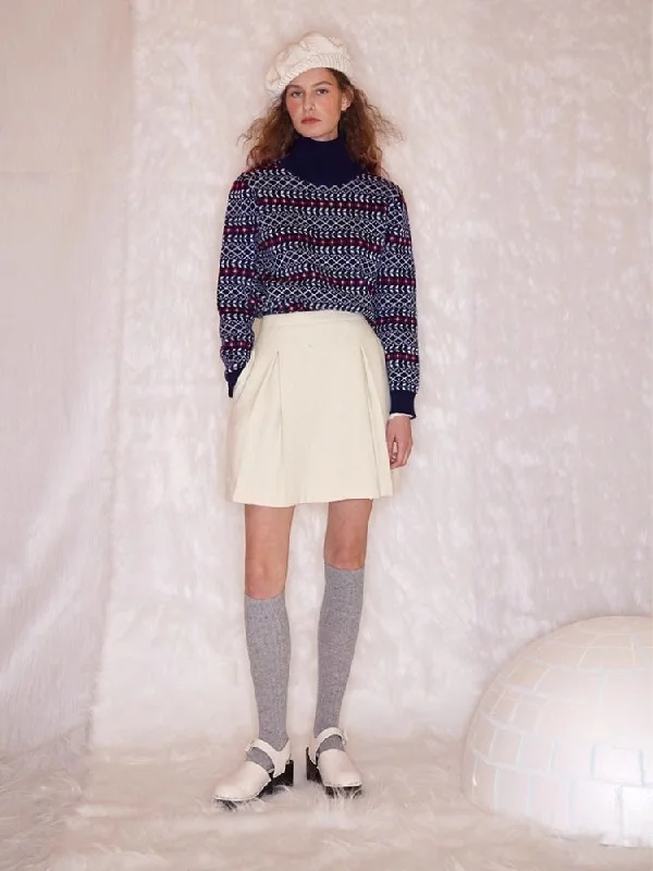 Double Pleat Tweed A-line Skirt【s0000005918】 seamless skirt comfort
