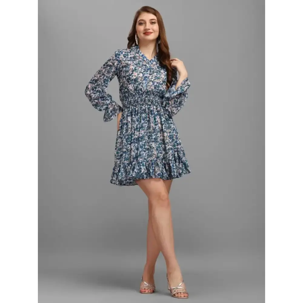 Floral Blue Dress Shift Classic Vintage