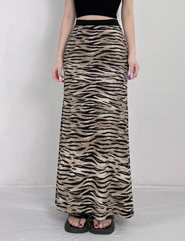 Missy Tiger Stripe Tube Shape Midi Skirt 12884 denim skirt classic