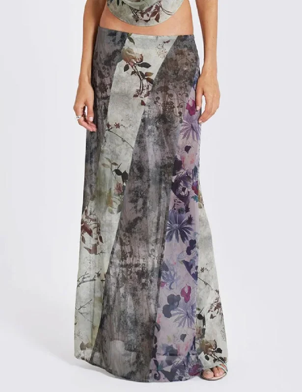 Missy Plant Print Mesh Hip Wrap Midi Skirt 09884 lace skirt romantic