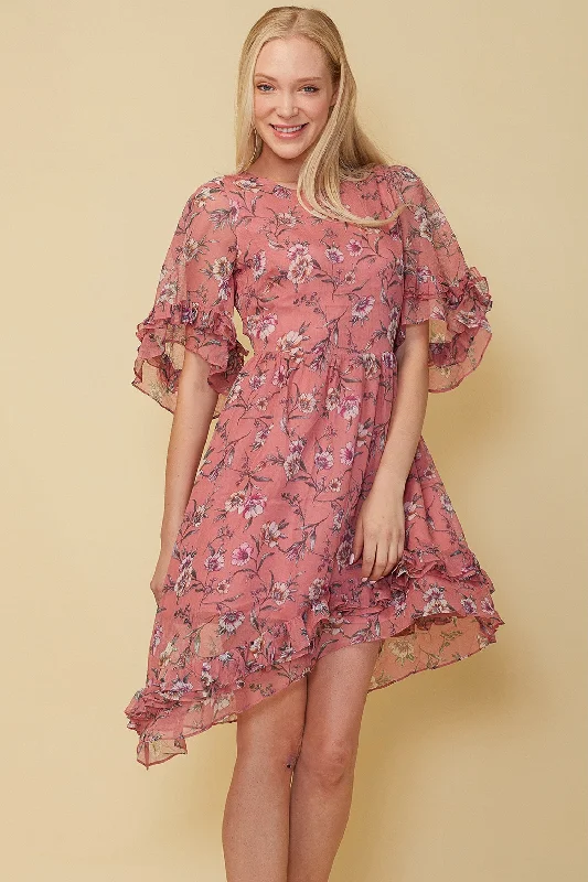 Wax Flower Asymmetrical Hi-Lo Dress Tunics Corduroy durable