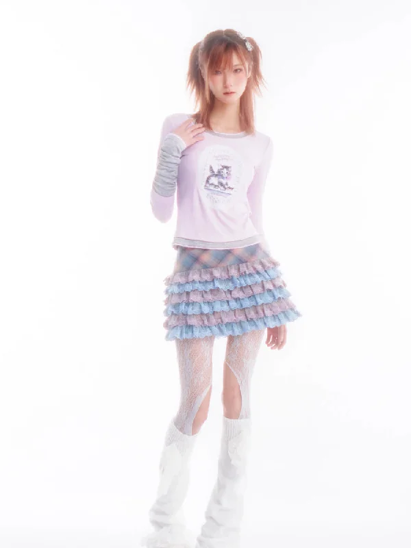 Plaid cake skirt【s0000005651】 silk skirt lustrous