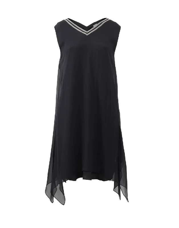 Monili Trim Trapeze Dress Turtleneck Neckline Stylish