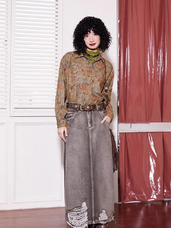 Casual denim skirt【s0000005532】 chiffon skirt flowing