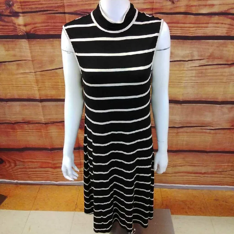NEW WITH TAGS MAX STUDIO BLACK AND CREAM STRIP DRESS SIZE L TCC Tunics Sophisticated sleek