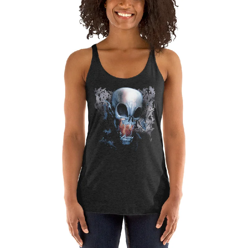 Vampire Demon Skull Melting with Bats Women's Racerback Tank Top Shirt vintage tank top