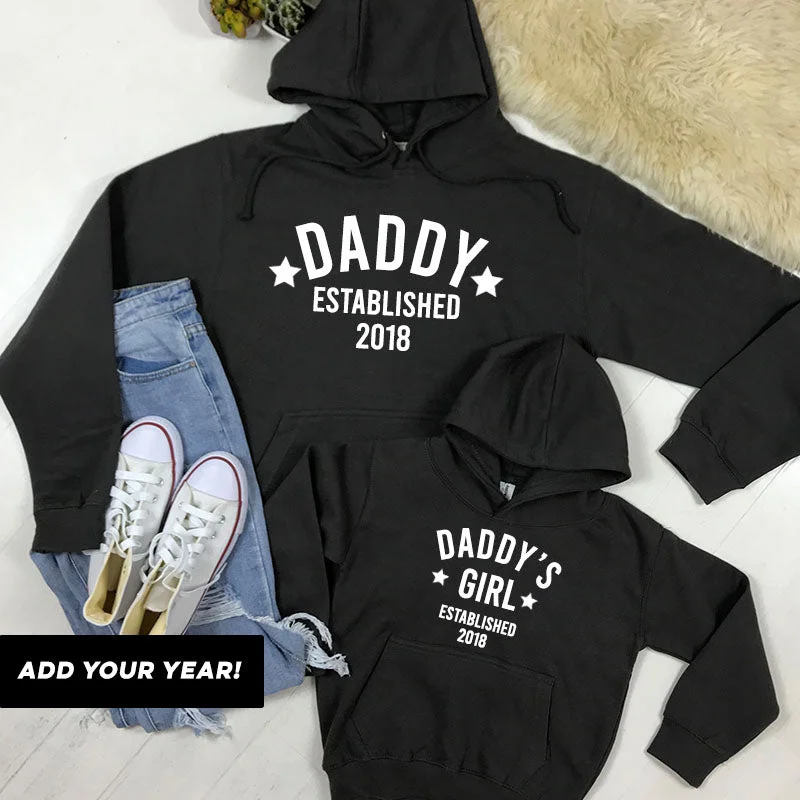 Personalised Daddy & Girl Star Established Matching Hoodies (MRK X) Hoodie with Slim Fit Tailored Modern