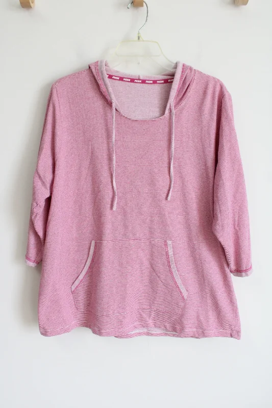 RBX Pink Striped Hoodie | L Hoodie with Raglan Sleeves Sporty Comfortable