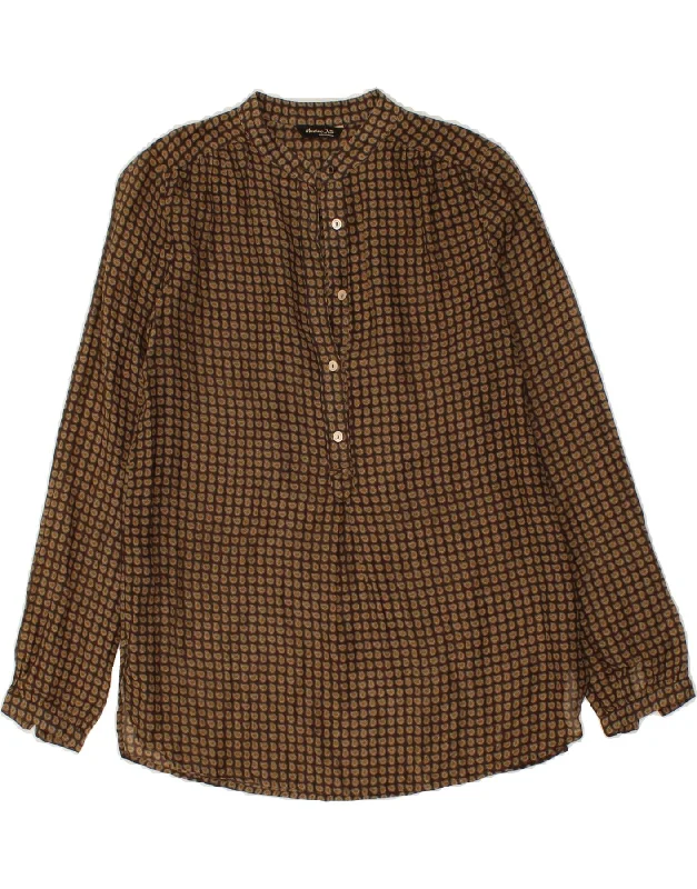 MASSIMO DUTTI Womens Pullover Shirt EU 36 Small Brown Paisley Puff Sleeve Stylish