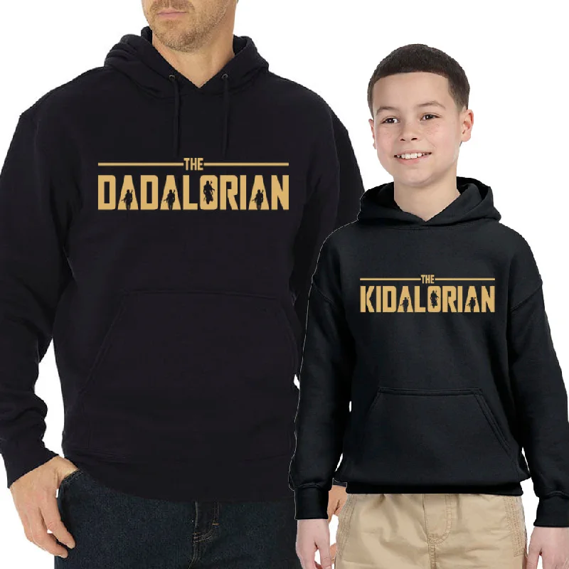 Dadalorian & Kidalorian Matching Black Hoodies Hoodie with Set-In Sleeves Structured Classic