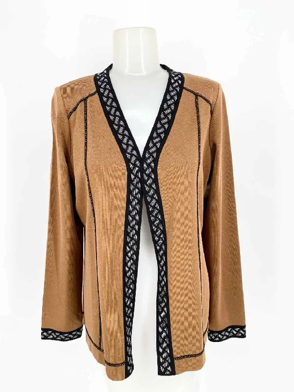 Exclusively misook Women's Brown/Black Open Front Acrylic Knit Trimmed Cardigan Bright Pastel Dark Exclusively misook Women's Brown/Black Open Front Acrylic Knit Trimmed Cardigan Bright Pastel Dark