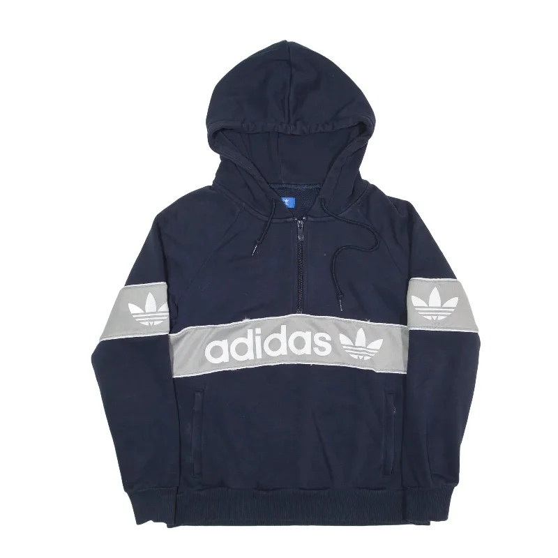 ADIDAS 1/2 Zip Hoodie Blue Pullover Womens UK 10 Peter Pan Collar