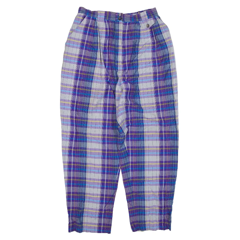 PRINGLE Check Trousers Purple Loose Tapered Womens W28 L27 Trousers Chinos Classic