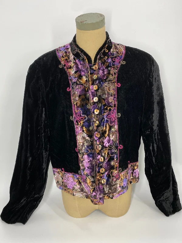 Vintage Ropa Velvet Jacket Black Purples Appliqued Jacket Beaded Jacket Sequined Jacket Vintage Ropa Velvet Jacket Black Purples Appliqued Jacket Beaded Jacket Sequined Jacket