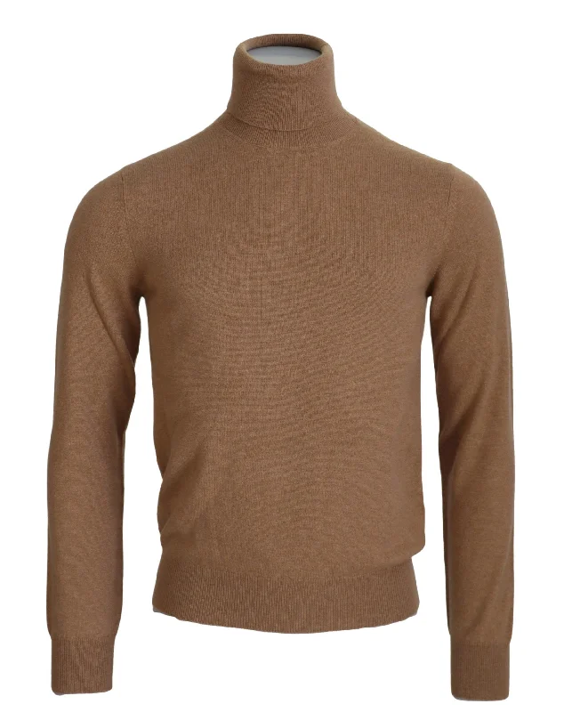 Beige Cashmere Turtleneck Pullover Sweater Honey Neck Pullover