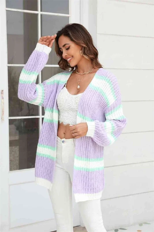 Pastel Color Block Ribbed Dropped Shoulder Open Front Cardigan Chenille Blend Fleece Blend Nylon Blend Pastel Color Block Ribbed Dropped Shoulder Open Front Cardigan Chenille Blend Fleece Blend Nylon Blend