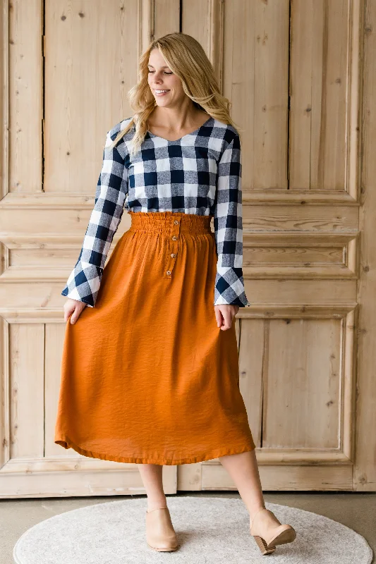 Smock Waist Button Up Midi Skirt - FINAL SALE wool skirt thick