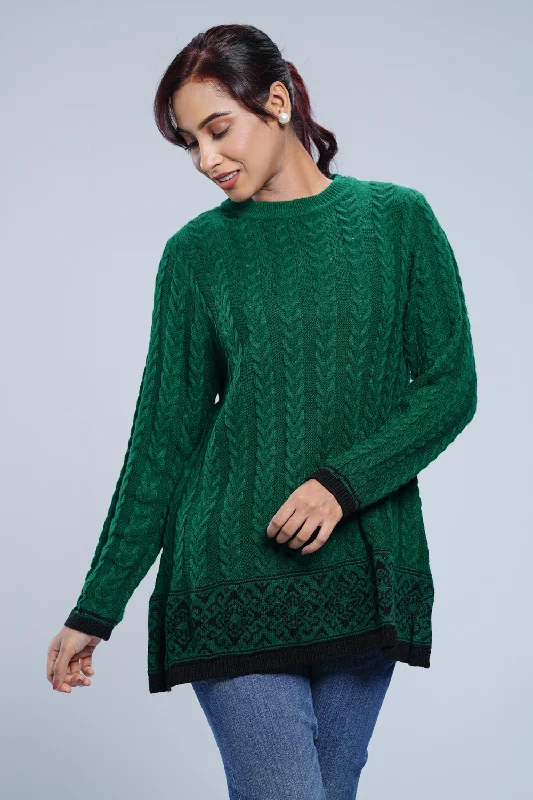 Mid-Length Cable-Knit Pullover Sweater High Neck Pullover