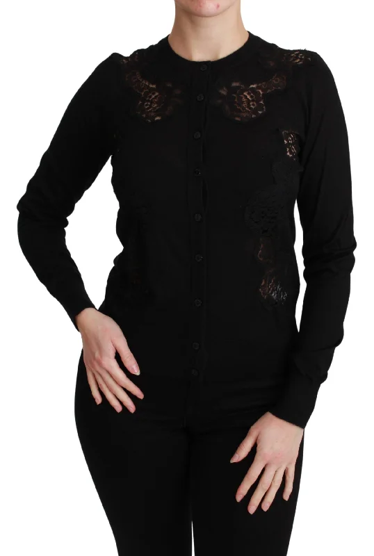 Elegant Cashmere Silk Blend Lace Cardigan Thin Thick Dense