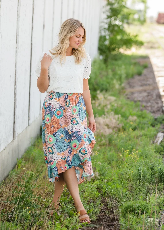 Floral Patchwork Wrap Midi Skirt - FINAL SALE leather skirt modern