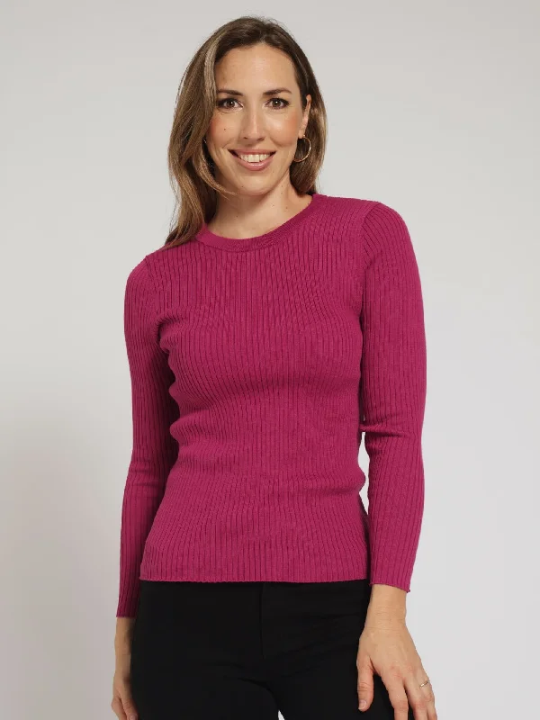 Ribbed Plain Pullover - Berry Textured Knit Design