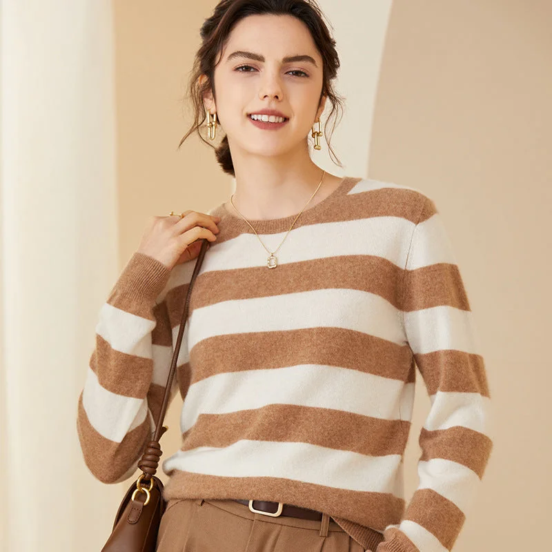 Stripe Women Cashmere Sweater Long Sleeve Pullover Cashmere Sweater Open Front Cardigan