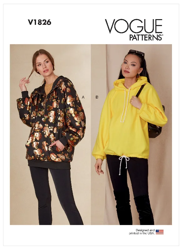 Vogue Pattern V1826 Misses' Sweatshirts Hoodie with Drop Shoulder Relaxed Streetwear Vogue Pattern V1826 Misses' Sweatshirts Hoodie with Drop Shoulder Relaxed Streetwear