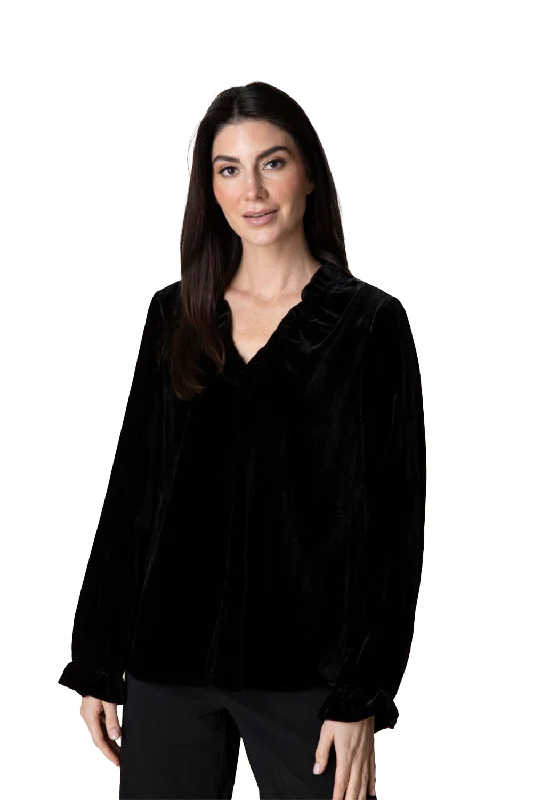 Women's Habitat Velvet Flounce Collar Pullover Black Alpaca Blend Soft