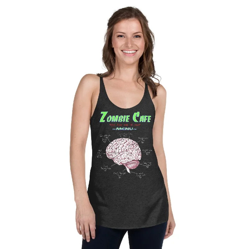 Zombie Cafe Brains Menu Horror Women's Racerback Tank Top Shirt neon tank top