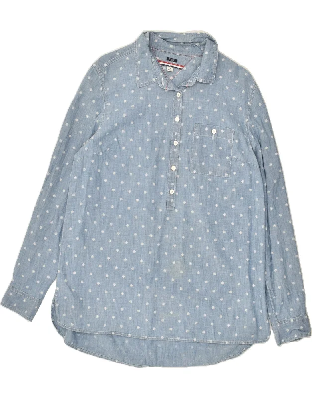 TOMMY HILFIGER Womens Pullover Shirt UK 16 Large Blue Polka Dot Cotton Elbow Length Sleeve