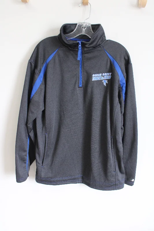 Badger Sport Cedar Crest Track & Field Gray & Blue Quarter Zip Sweatshirt | M Hoodie with Fur Luxurious Winter Badger Sport Cedar Crest Track & Field Gray & Blue Quarter Zip Sweatshirt | M Hoodie with Fur Luxurious Winter