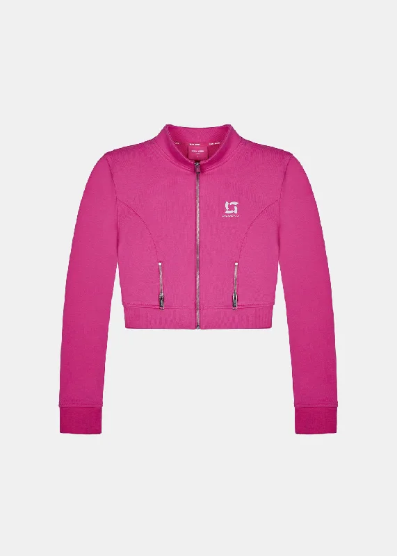 Pink Zip-up Cropped Jacket Knit Jacket Woven Jacket Fleece Jacket