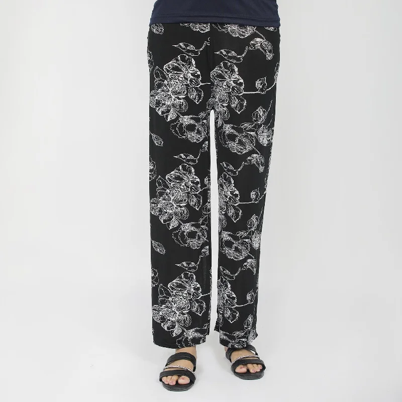 Women's Printed Trouser - Black Trousers Canvas Durable