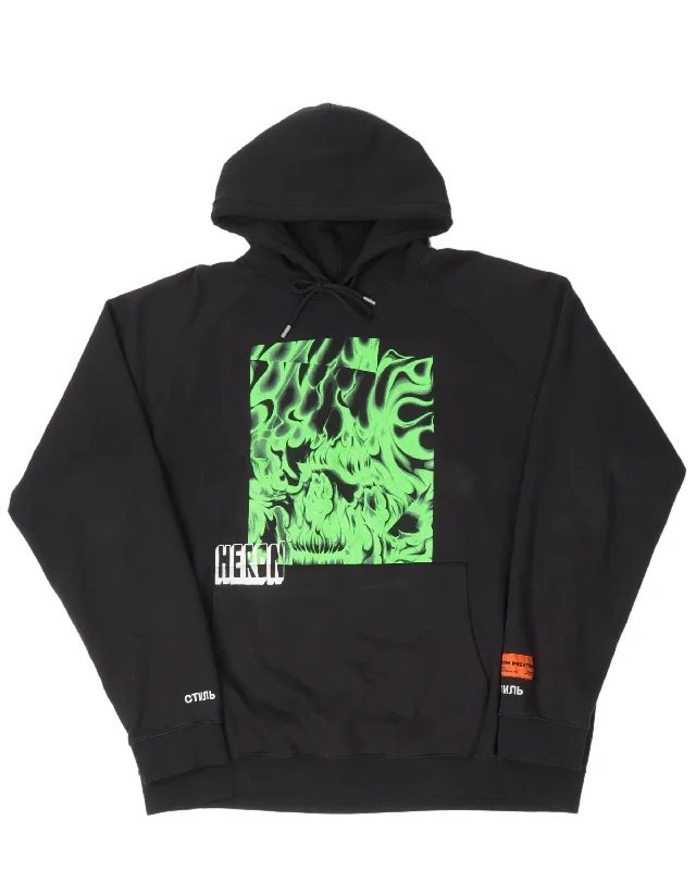 Green Flames Hoodie Hoodie with Hem Contrast Bold Stylish