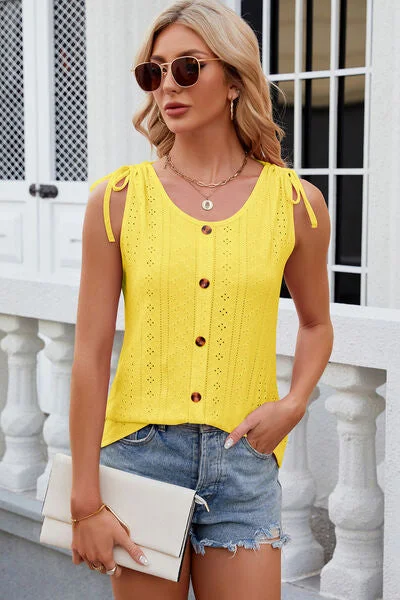 Eyelet Round Neck Wide Strap Ladies Tank Top (several colors) sheer tank top