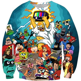 90s Classic cartoon pullovers Shirred Sleeve Feminine
