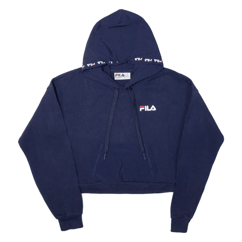 FILA Cropped Hoodie Blue Pullover Womens M Slim Sleeve Pullover